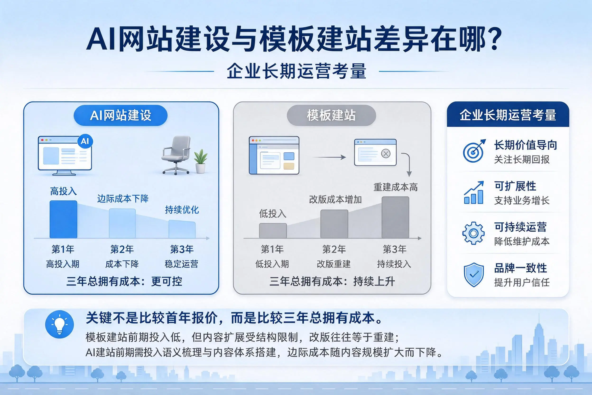 AI网站建设与模板建站差异在哪？黔南企业长期运营考量
